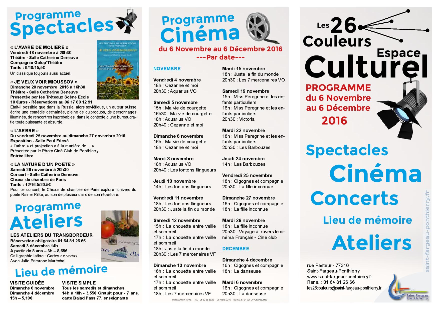 Programme Cinéma Novembre-Décembre 2016
